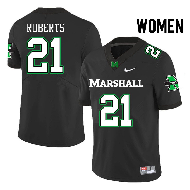 Women #21 Antwan Roberts Marshall Thundering Herd College Football Jerseys Stitched Sale-Black - Click Image to Close